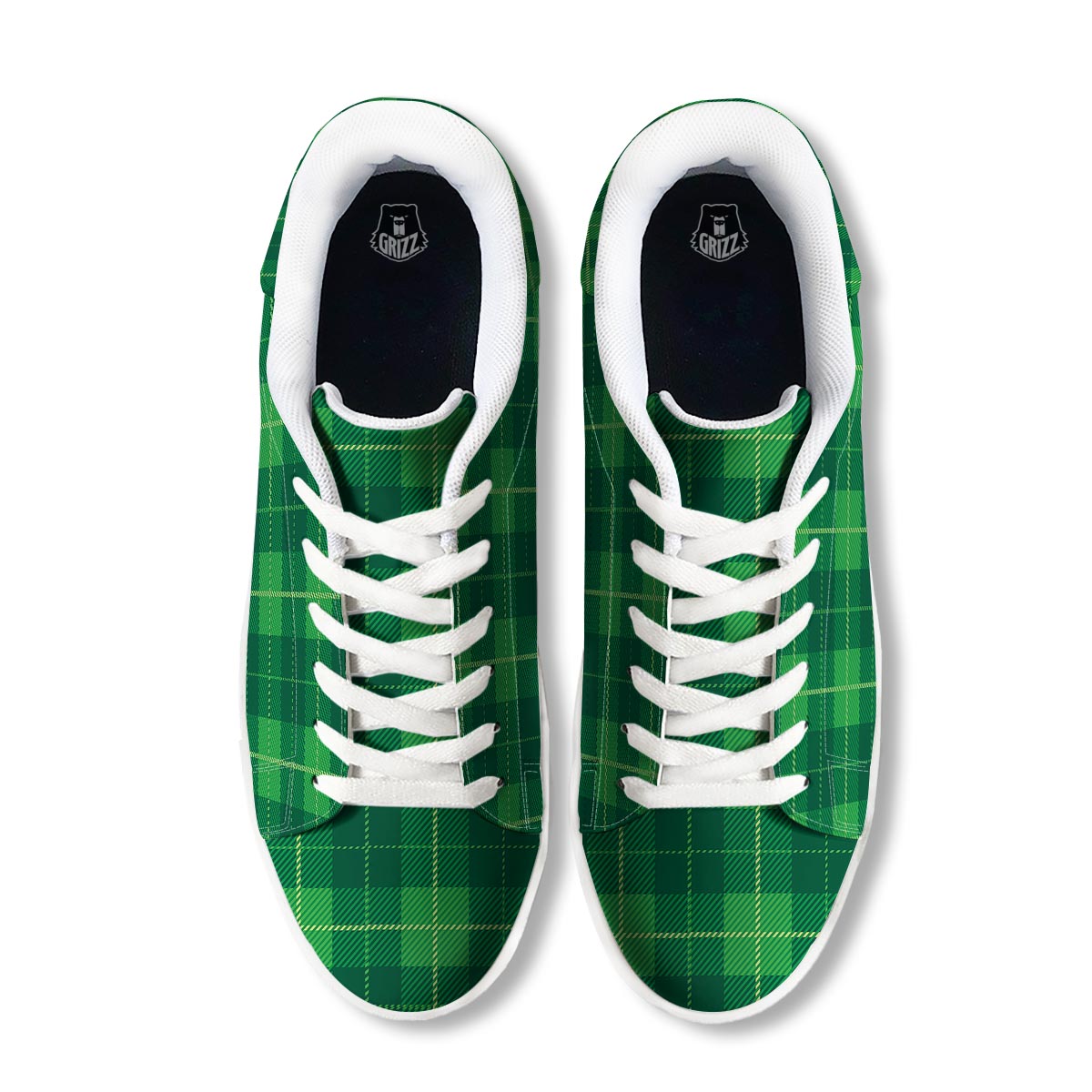 St. Patrick's Day Shamrock Tartan Print Pattern White Low Top Sneakers-grizzshop