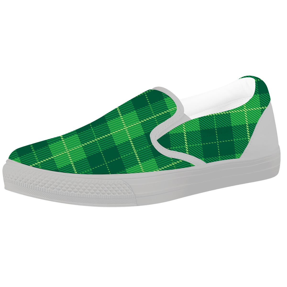 St. Patrick's Day Shamrock Tartan Print Pattern White Slip On Shoes-grizzshop