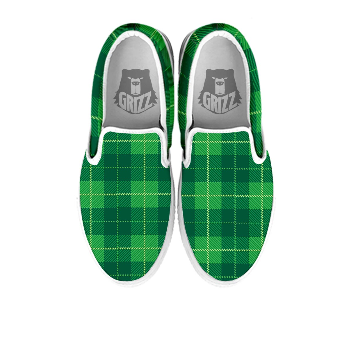 St. Patrick's Day Shamrock Tartan Print Pattern White Slip On Shoes-grizzshop