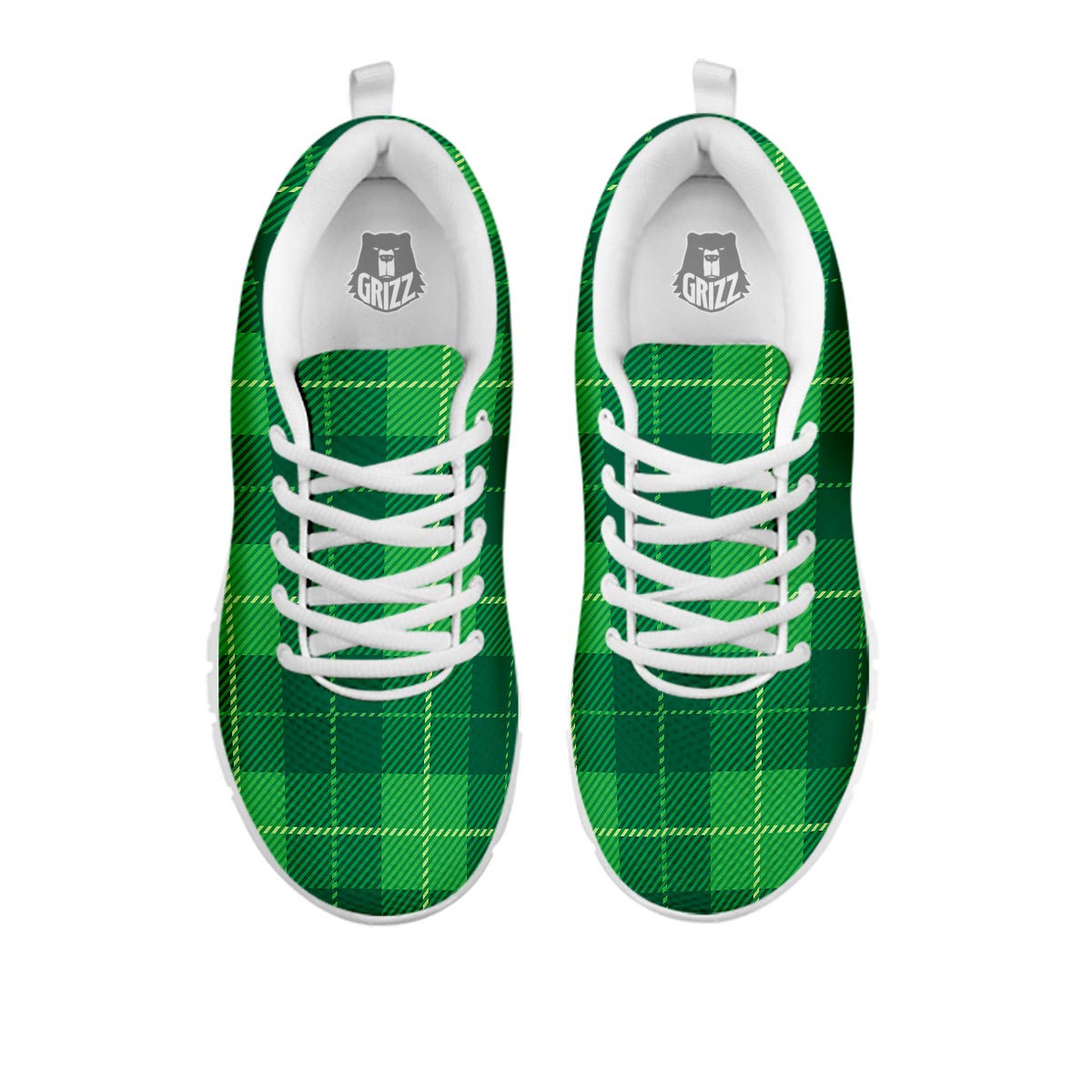 St. Patrick's Day Shamrock Tartan Print Pattern White Sneaker-grizzshop