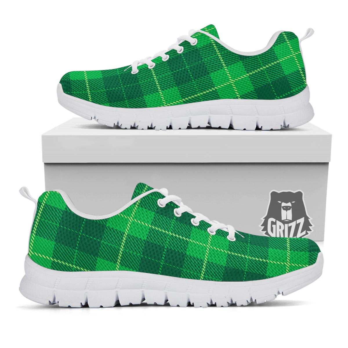 St. Patrick's Day Shamrock Tartan Print Pattern White Sneaker-grizzshop