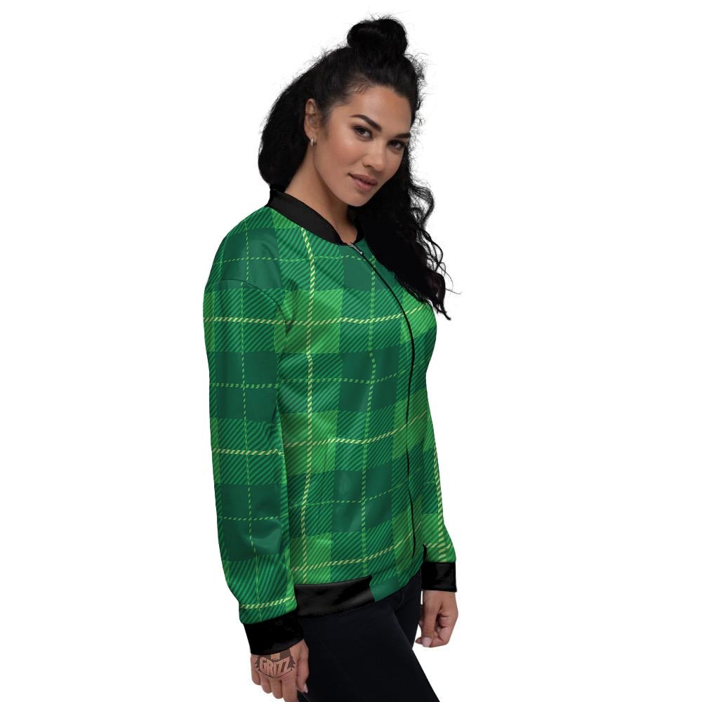 St. Patrick's Day Shamrock Tartan Print Pattern Women's Bomber Jacket-grizzshop