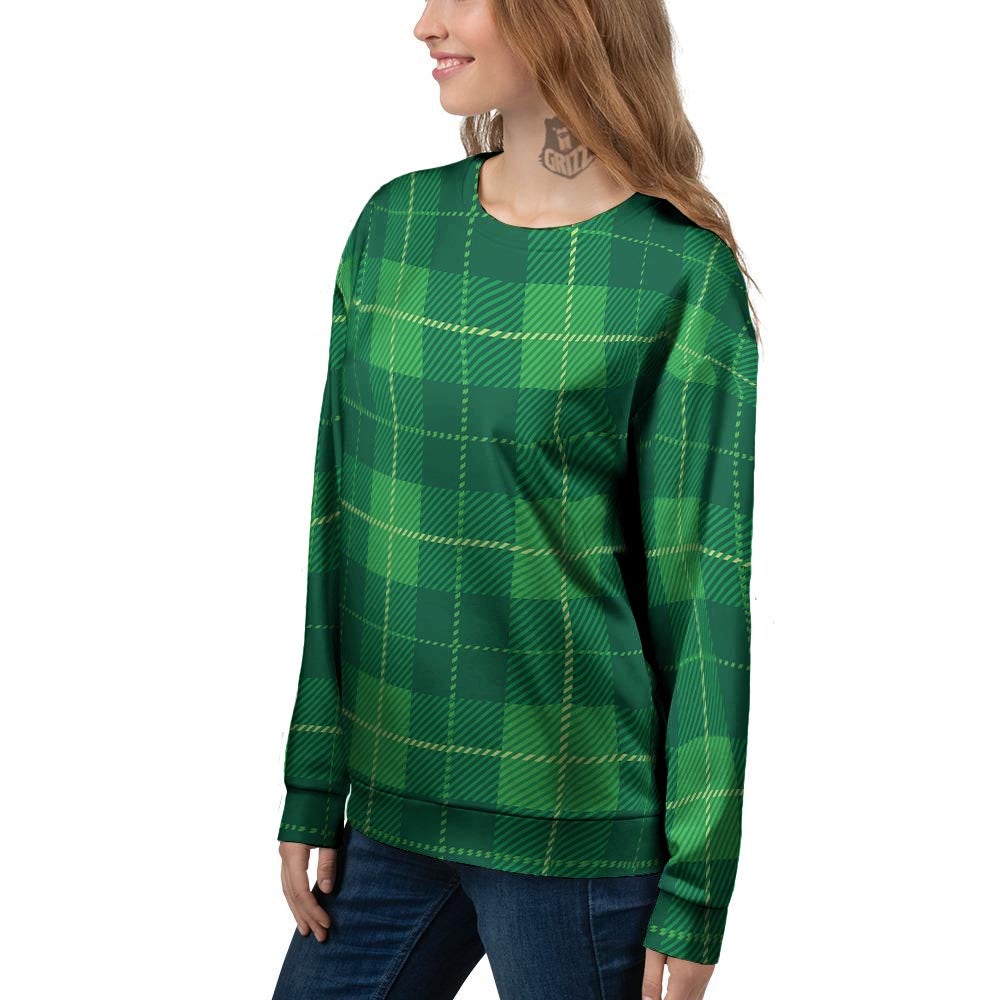 St. Patrick's Day Shamrock Tartan Print Pattern Women's Sweatshirt-grizzshop