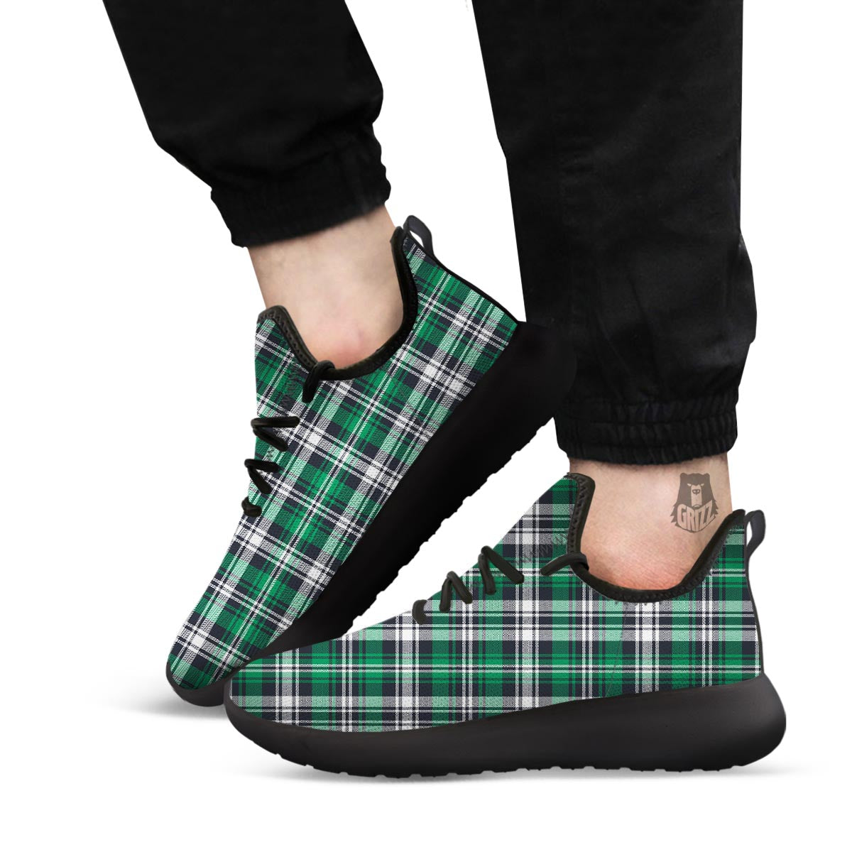 St. Patrick's Day Tartan Shamrock Print Pattern Black Athletic Shoes-grizzshop