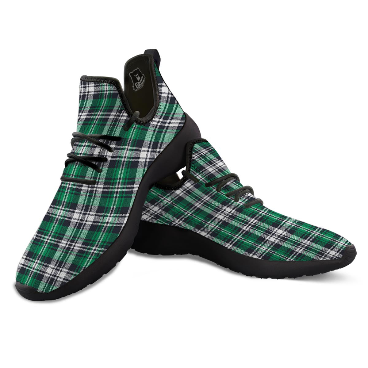 St. Patrick's Day Tartan Shamrock Print Pattern Black Athletic Shoes-grizzshop