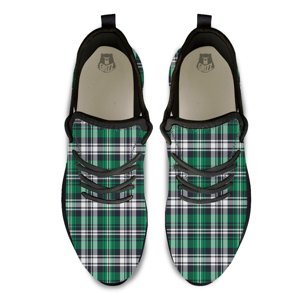 St. Patrick's Day Tartan Shamrock Print Pattern Black Athletic Shoes-grizzshop