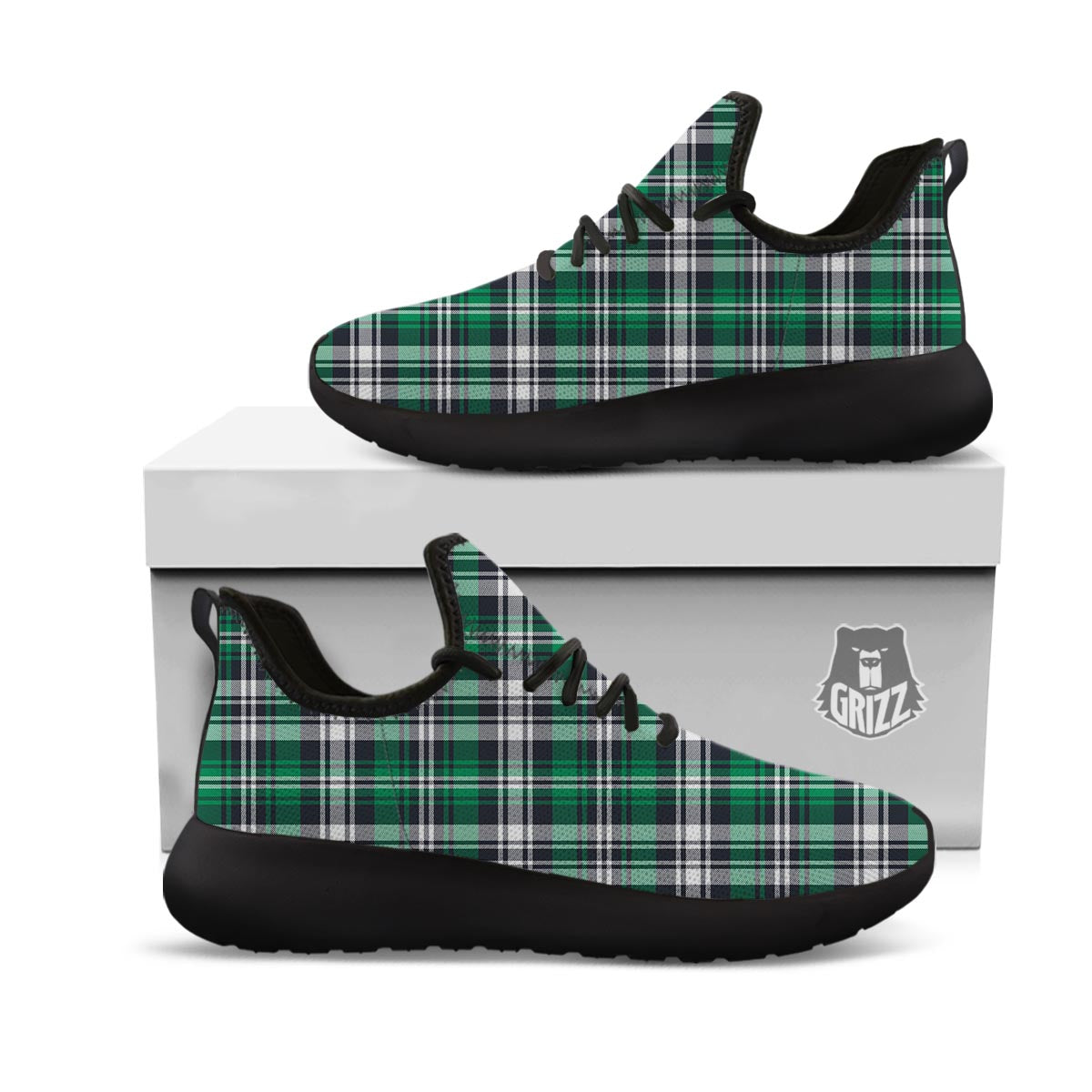 St. Patrick's Day Tartan Shamrock Print Pattern Black Athletic Shoes-grizzshop