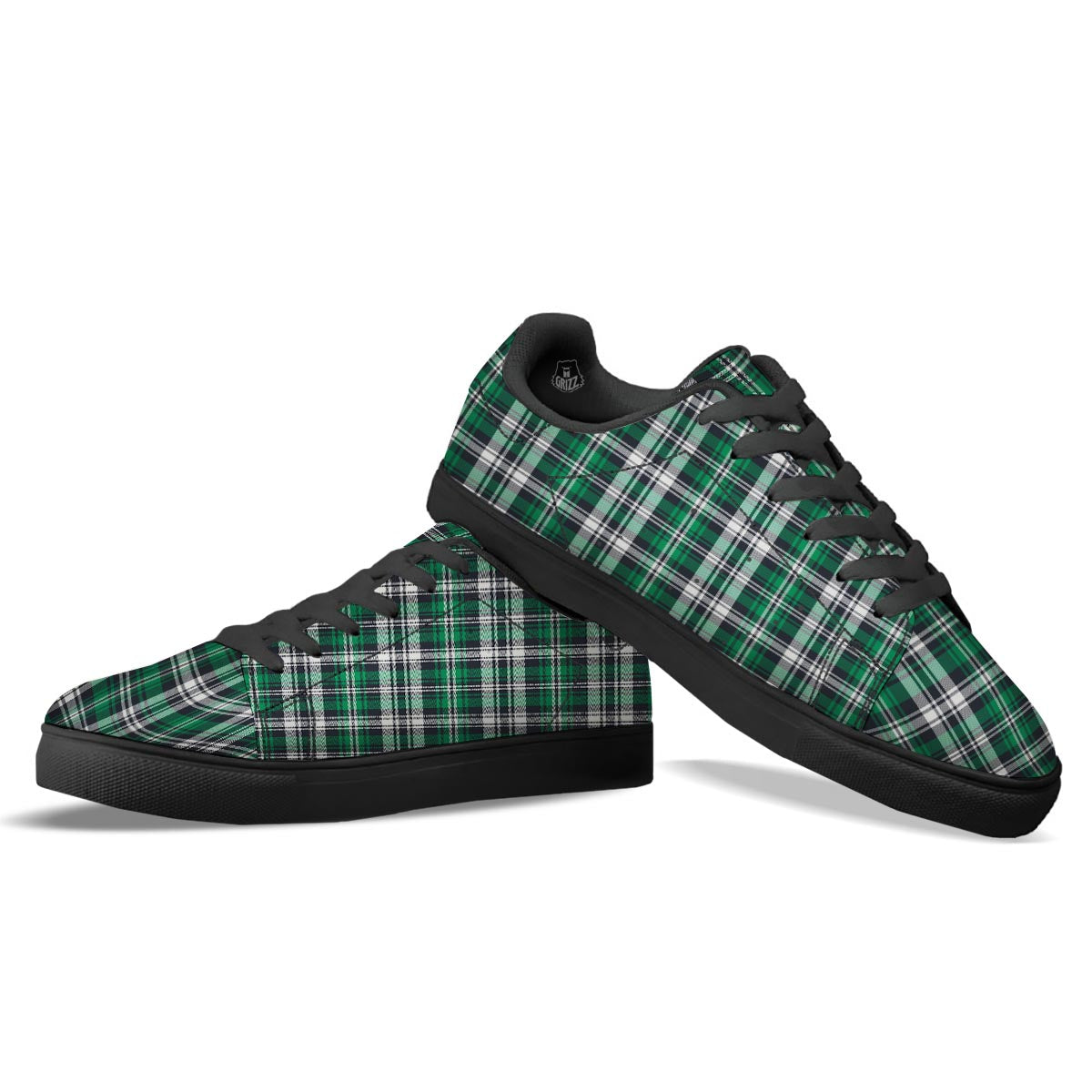 St. Patrick's Day Tartan Shamrock Print Pattern Black Low Top Sneakers-grizzshop