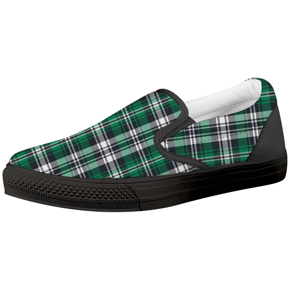 St. Patrick's Day Tartan Shamrock Print Pattern Black Slip On Shoes-grizzshop