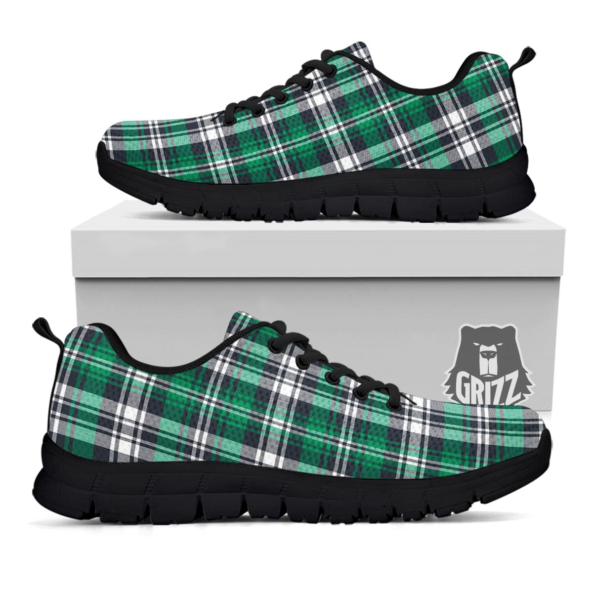 St. Patrick's Day Tartan Shamrock Print Pattern Black Sneaker-grizzshop