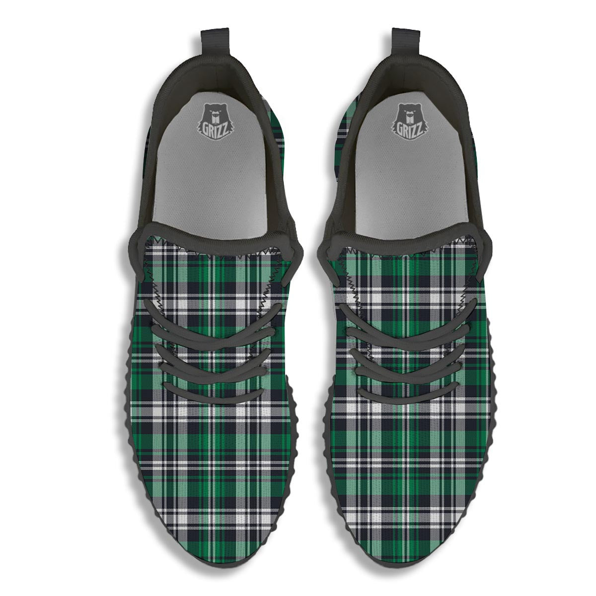 St. Patrick's Day Tartan Shamrock Print Pattern Black Walking Shoes-grizzshop