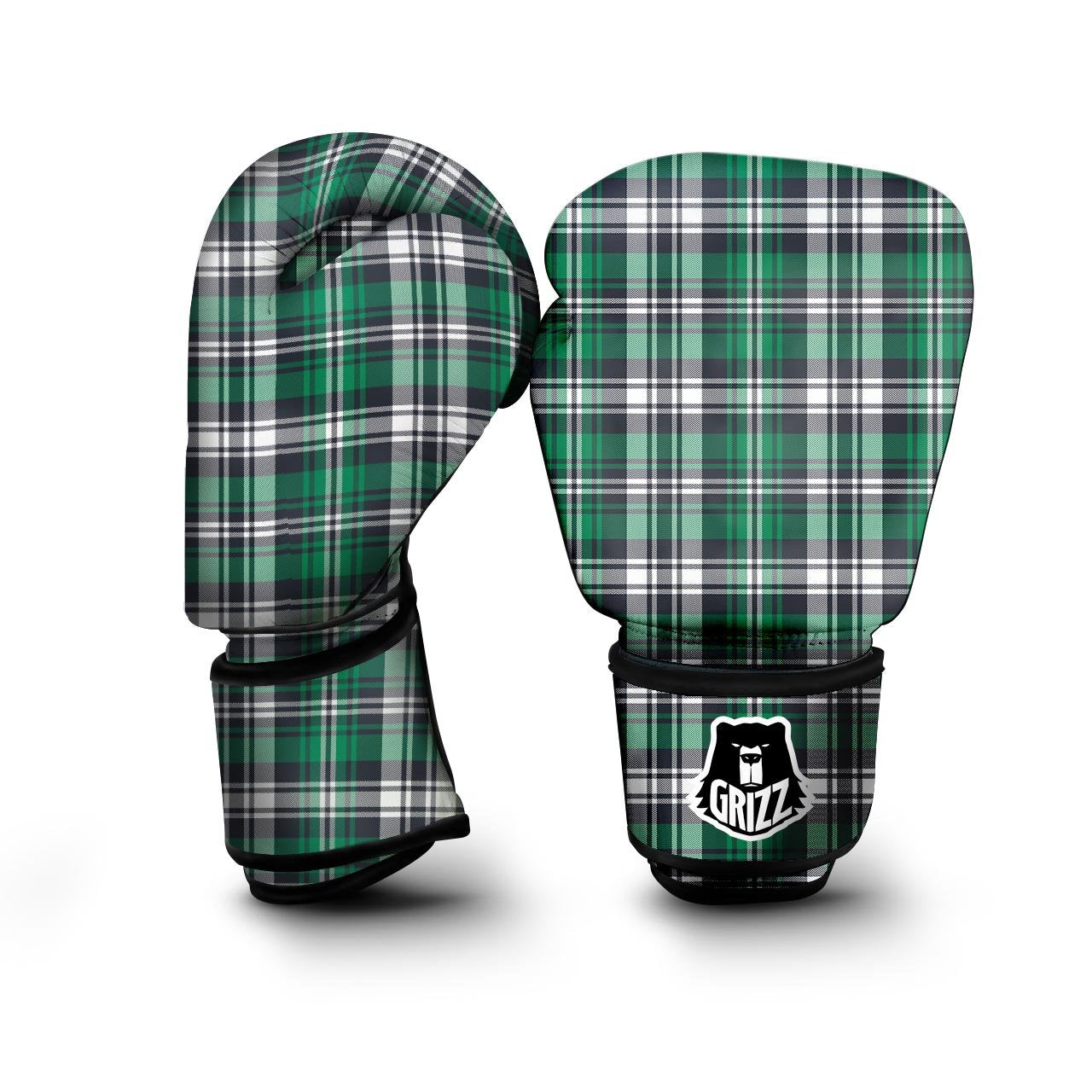 St. Patrick's Day Tartan Shamrock Print Pattern Boxing Gloves-grizzshop