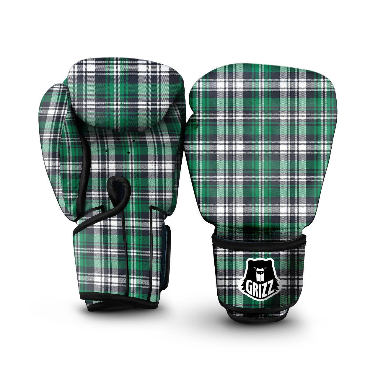 St. Patrick's Day Tartan Shamrock Print Pattern Boxing Gloves-grizzshop