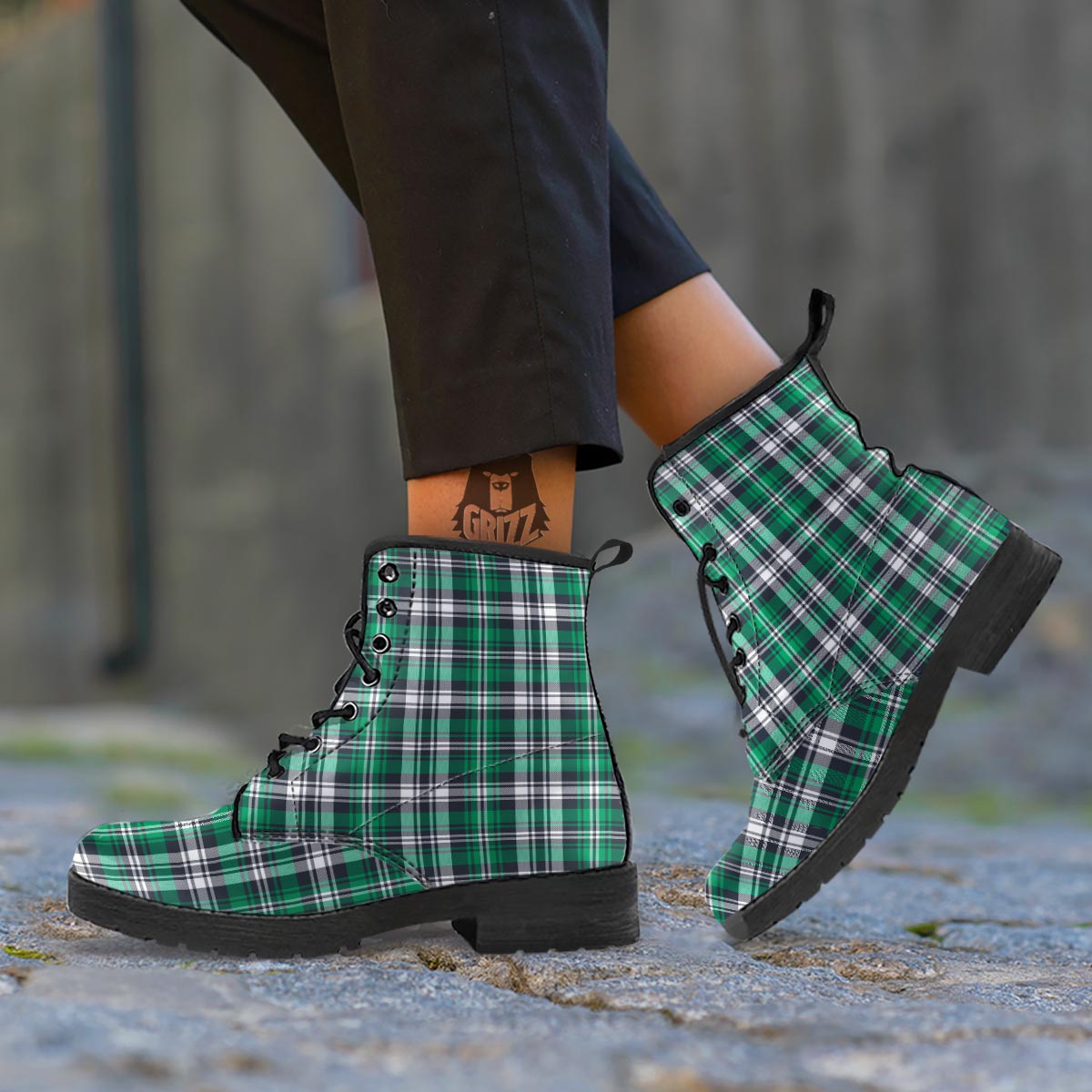 St. Patrick's Day Tartan Shamrock Print Pattern Leather Boots-grizzshop