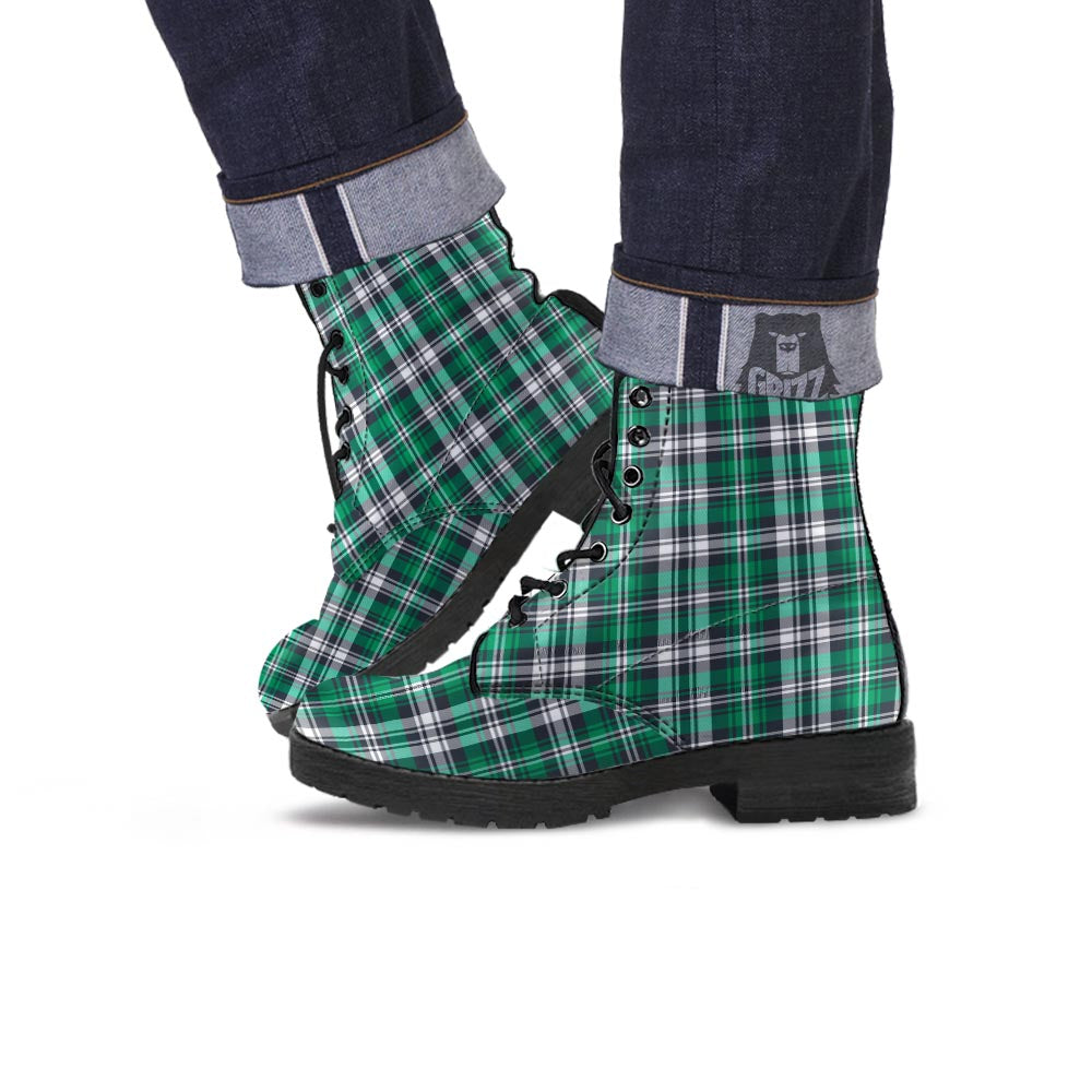 St. Patrick's Day Tartan Shamrock Print Pattern Leather Boots-grizzshop