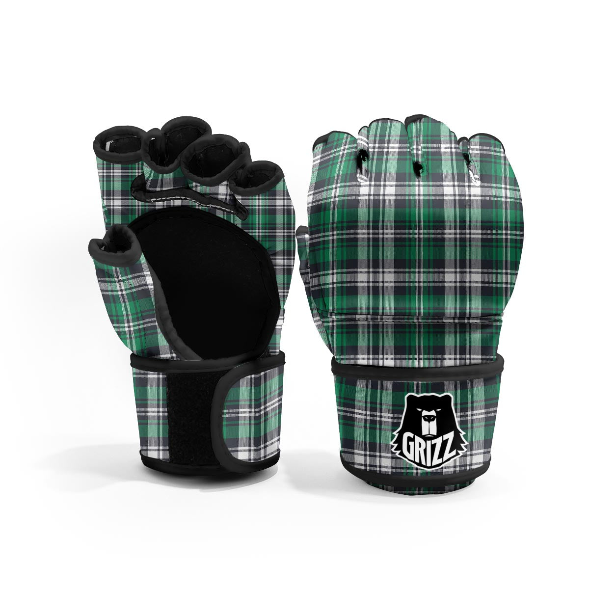 St. Patrick's Day Tartan Shamrock Print Pattern MMA Gloves-grizzshop