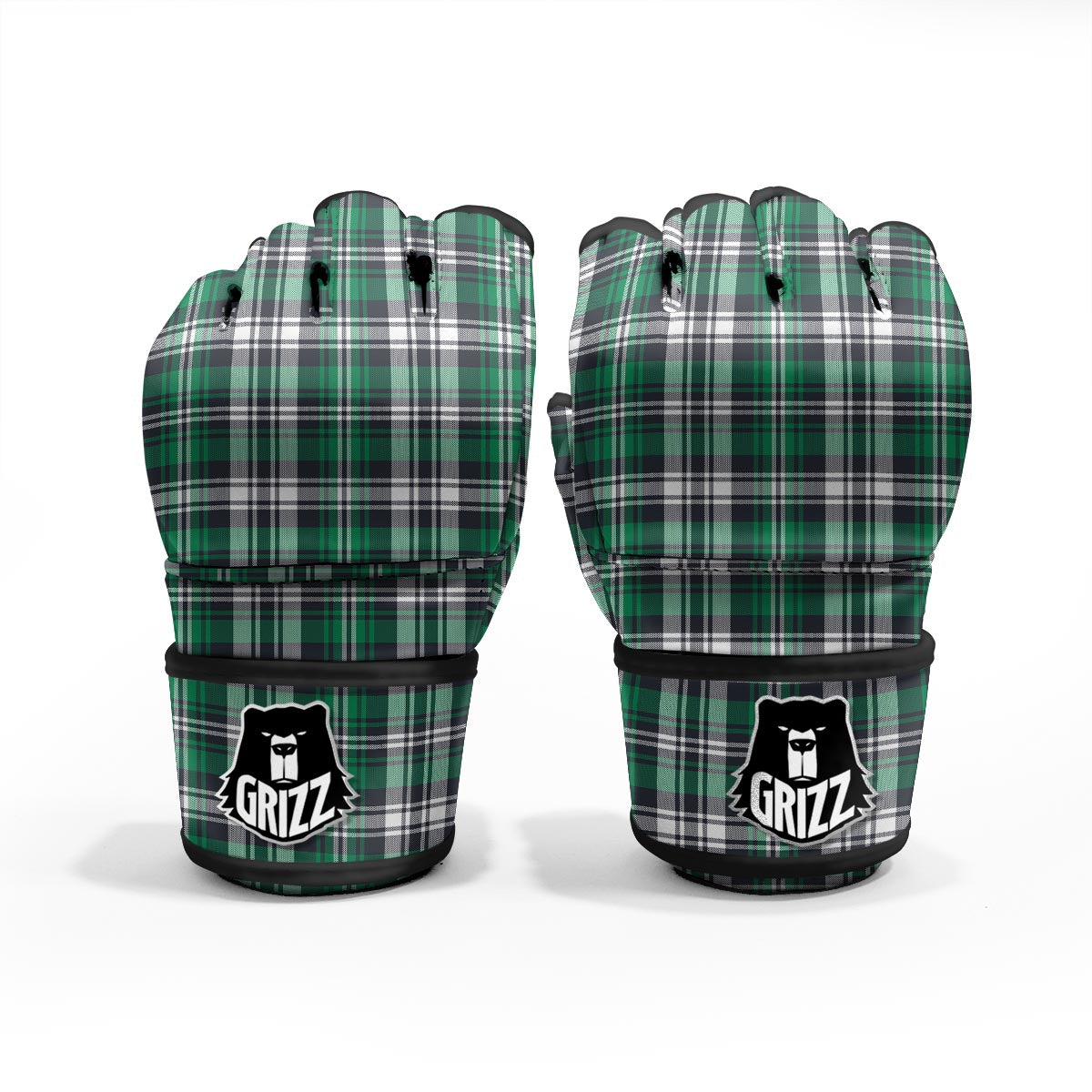 St. Patrick's Day Tartan Shamrock Print Pattern MMA Gloves-grizzshop