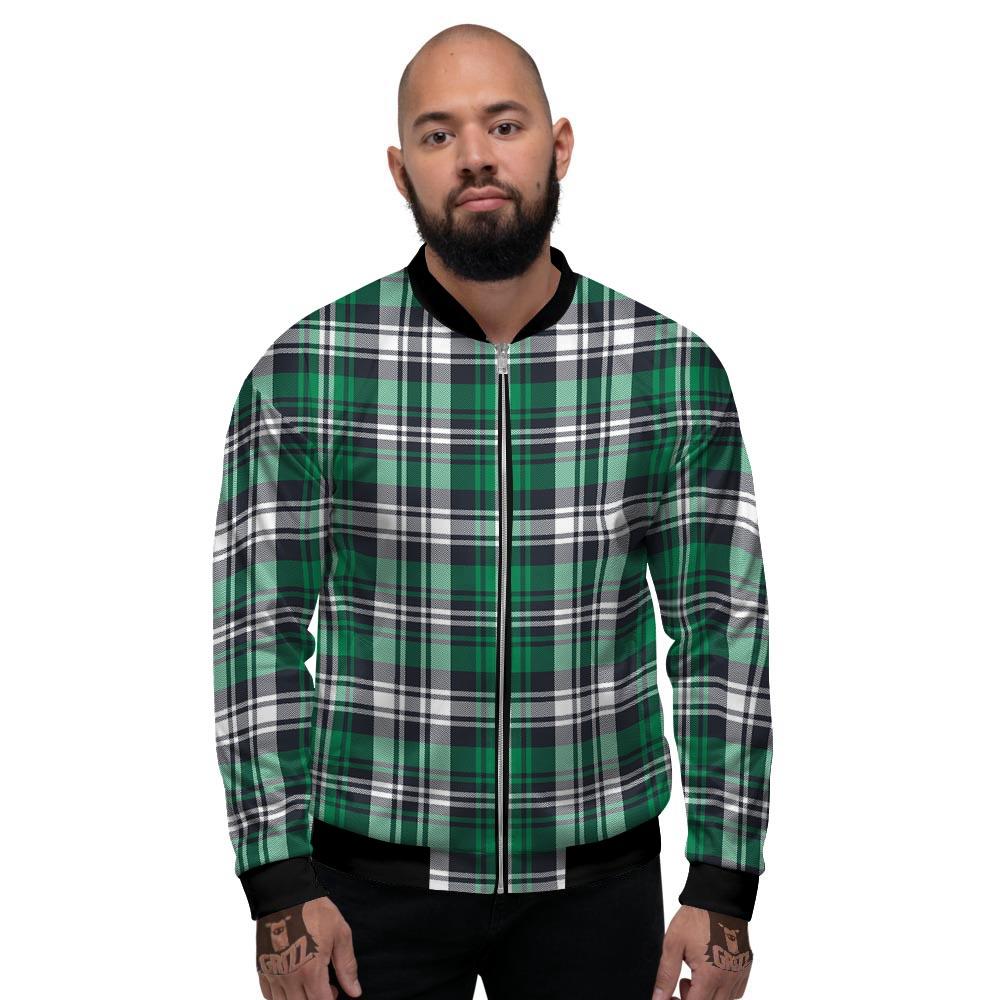 St. Patrick's Day Tartan Shamrock Print Pattern Men's Bomber Jacket-grizzshop