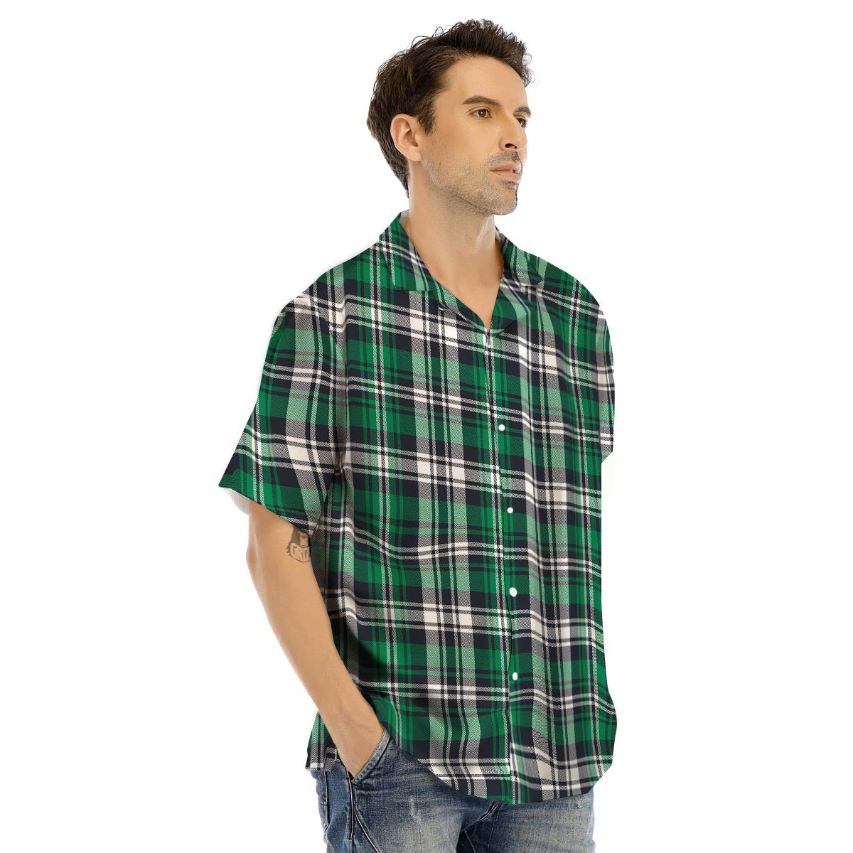 St. Patrick's Day Tartan Shamrock Print Pattern Men's Hawaiian Shirt-grizzshop