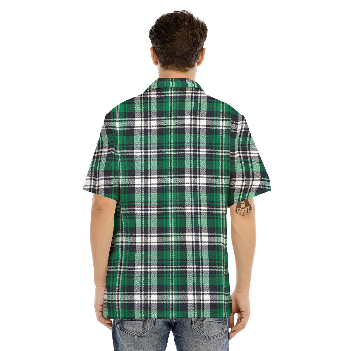 St. Patrick's Day Tartan Shamrock Print Pattern Men's Hawaiian Shirt-grizzshop