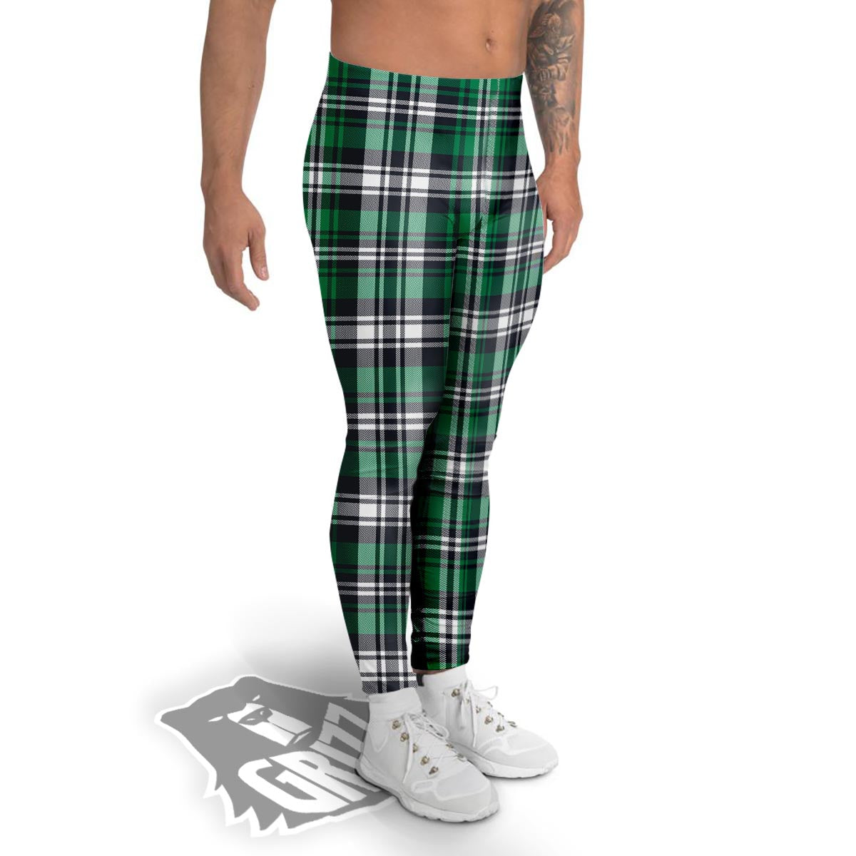 St. Patrick's Day Tartan Shamrock Print Pattern Men's Leggings-grizzshop