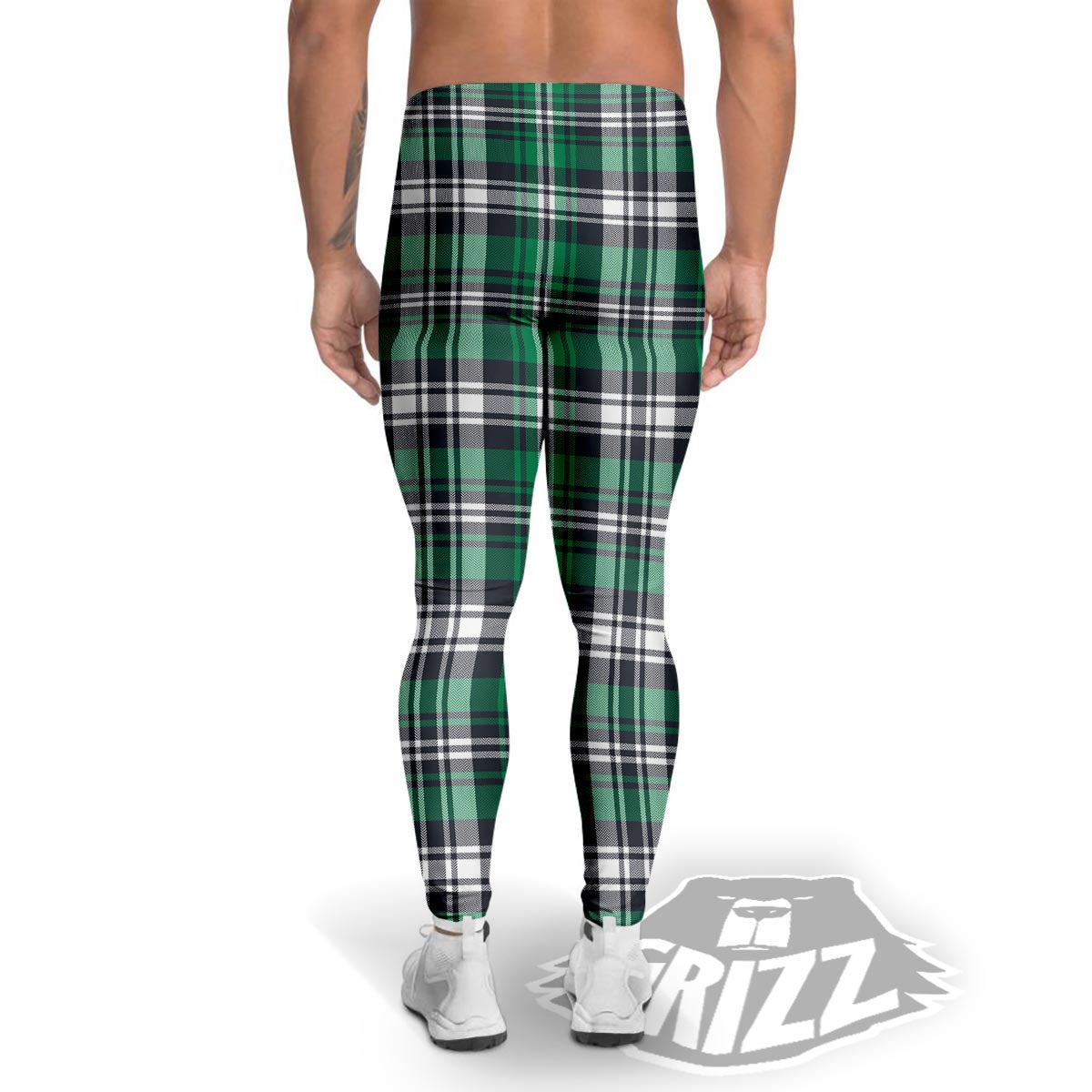 St. Patrick's Day Tartan Shamrock Print Pattern Men's Leggings-grizzshop