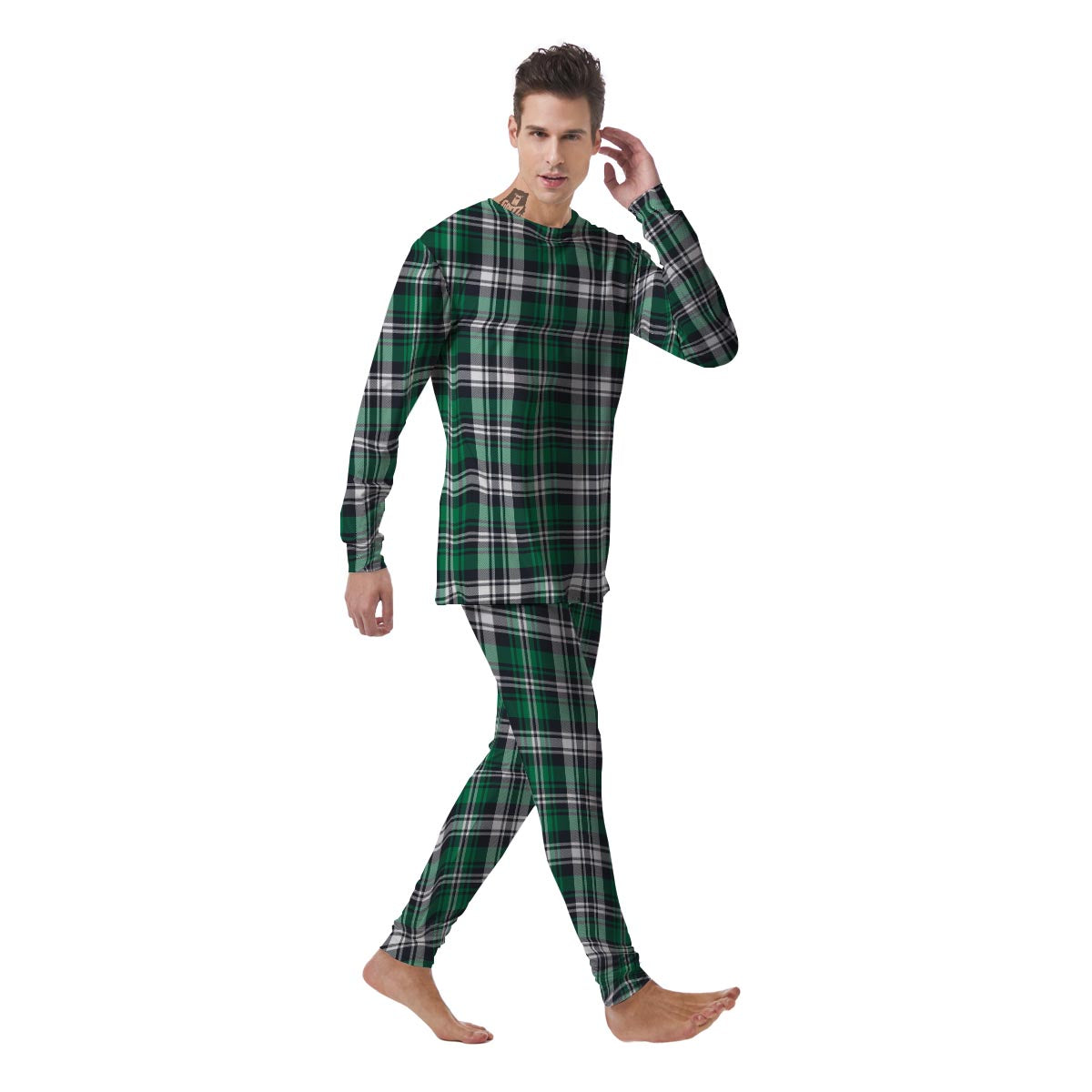 St. Patrick's Day Tartan Shamrock Print Pattern Men's Pajamas-grizzshop