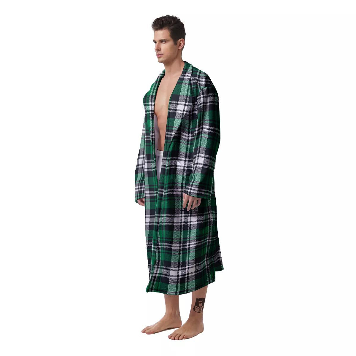 St. Patrick's Day Tartan Shamrock Print Pattern Men's Robe-grizzshop