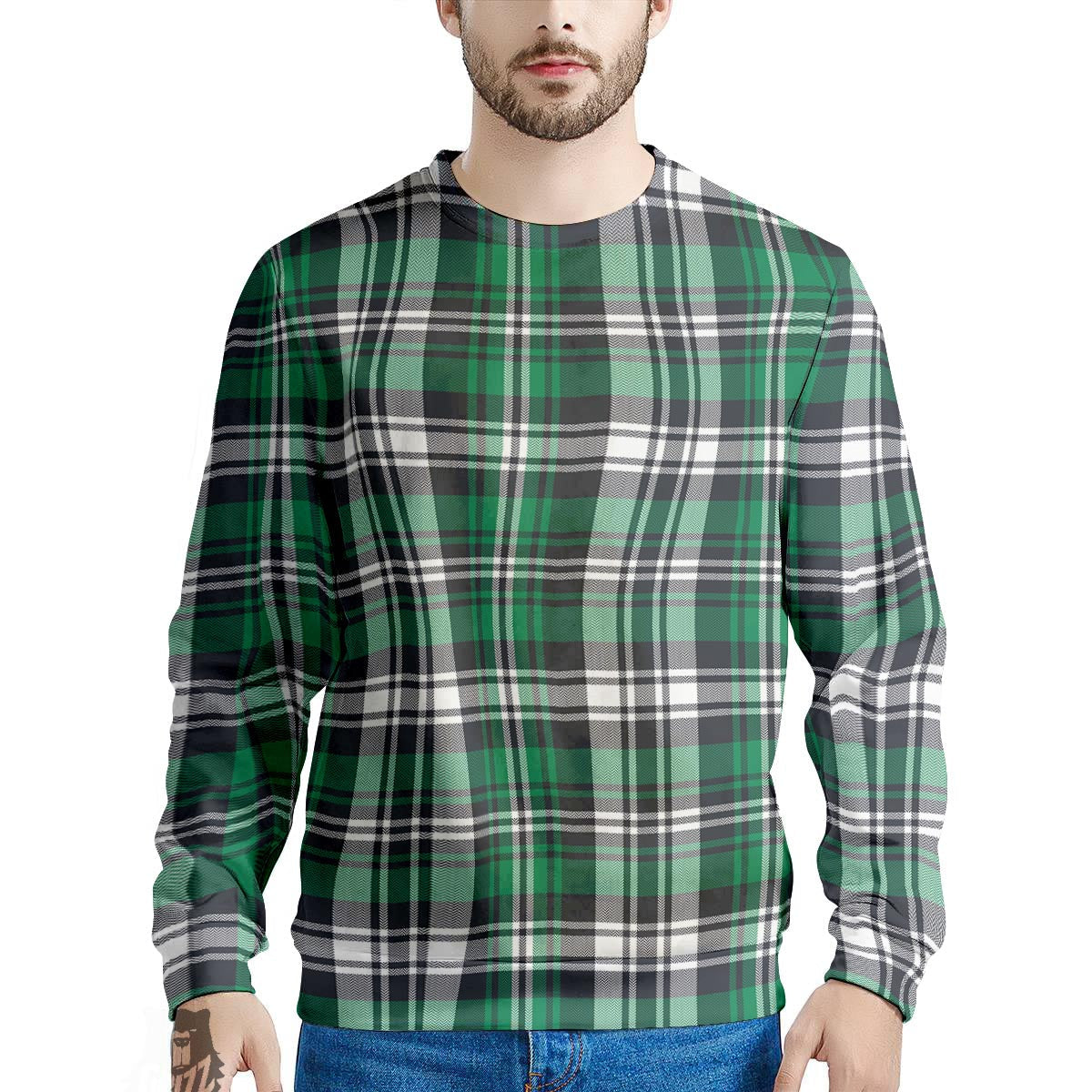 St. Patrick's Day Tartan Shamrock Print Pattern Men's Sweatshirt-grizzshop