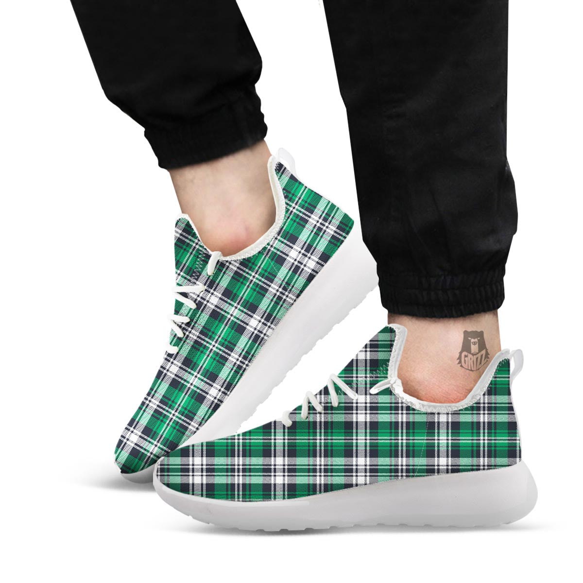 St. Patrick's Day Tartan Shamrock Print Pattern White Athletic Shoes-grizzshop