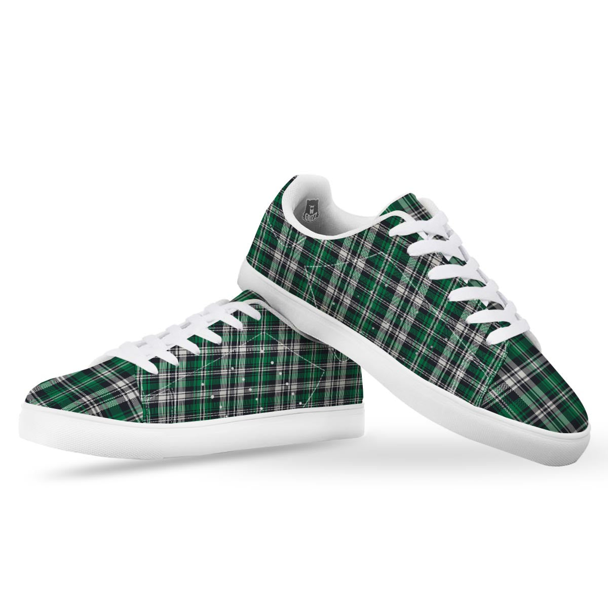 St. Patrick's Day Tartan Shamrock Print Pattern White Low Top Sneakers-grizzshop