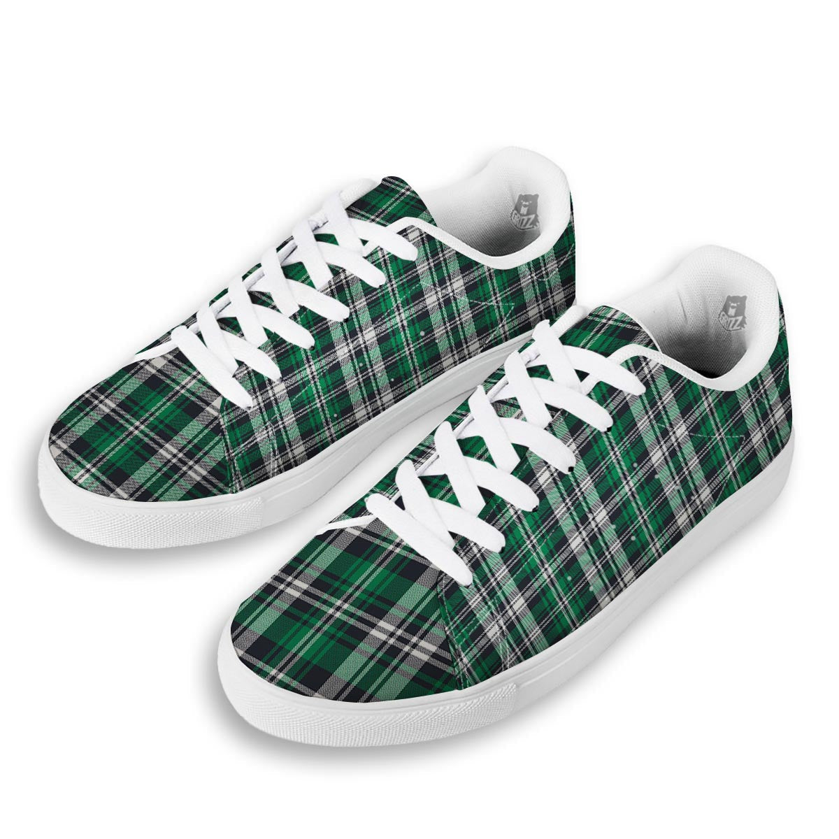 St. Patrick's Day Tartan Shamrock Print Pattern White Low Top Sneakers-grizzshop