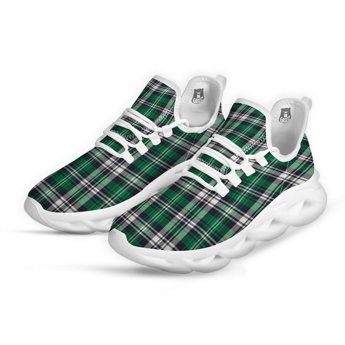 St. Patrick's Day Tartan Shamrock Print Pattern White Running Shoes-grizzshop