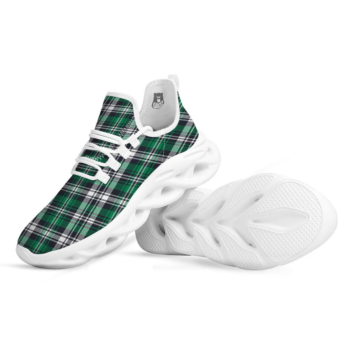 St. Patrick's Day Tartan Shamrock Print Pattern White Running Shoes-grizzshop