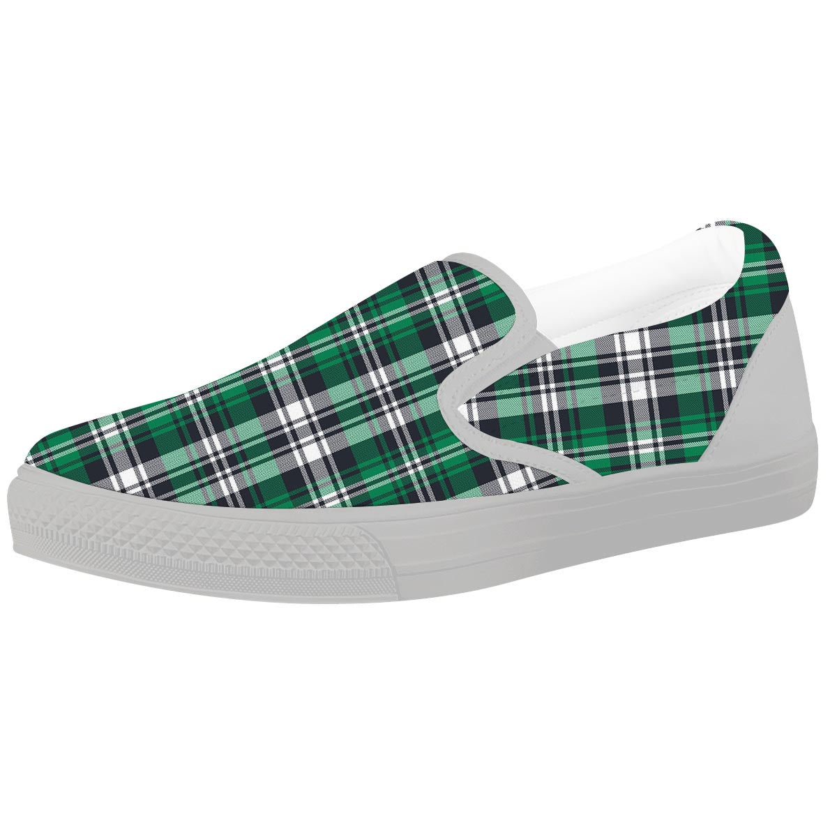 St. Patrick's Day Tartan Shamrock Print Pattern White Slip On Shoes-grizzshop