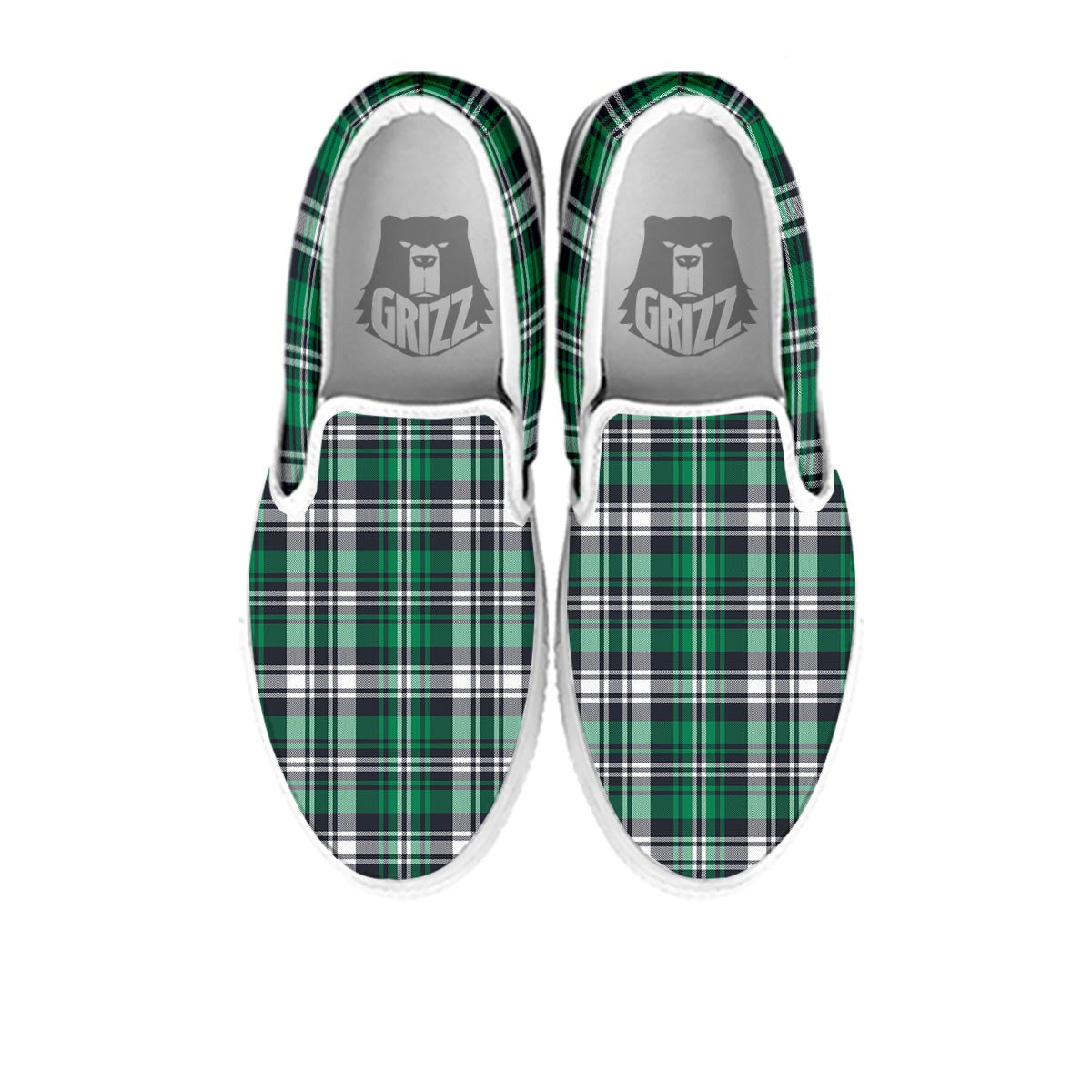 St. Patrick's Day Tartan Shamrock Print Pattern White Slip On Shoes-grizzshop