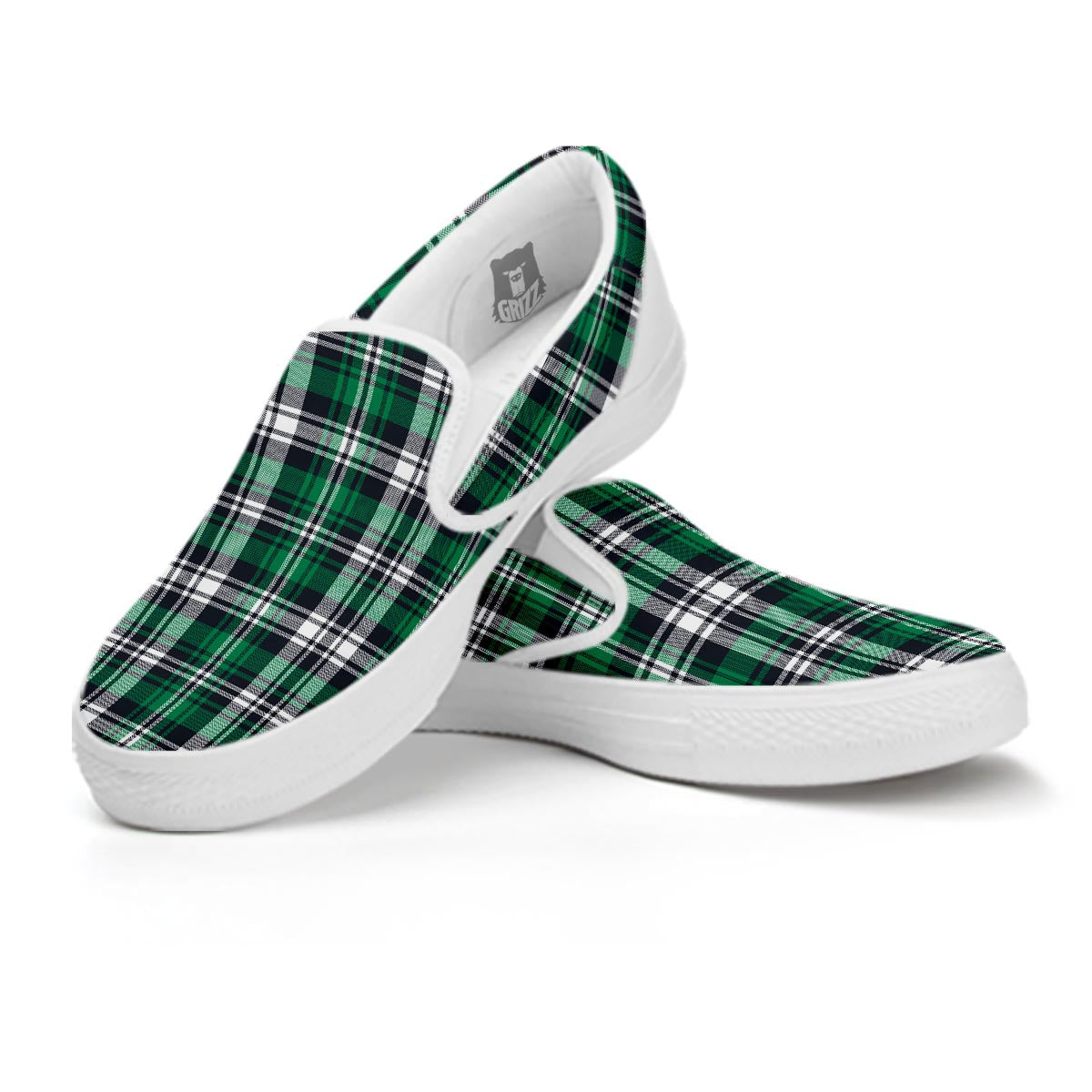 St. Patrick's Day Tartan Shamrock Print Pattern White Slip On Shoes-grizzshop