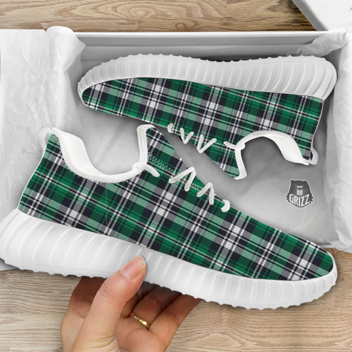 St. Patrick's Day Tartan Shamrock Print Pattern White Walking Shoes-grizzshop