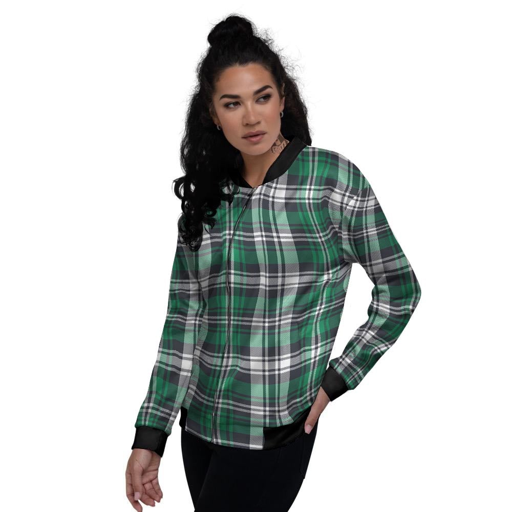 St. Patrick's Day Tartan Shamrock Print Pattern Women's Bomber Jacket-grizzshop