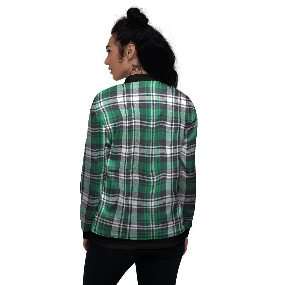 St. Patrick's Day Tartan Shamrock Print Pattern Women's Bomber Jacket-grizzshop