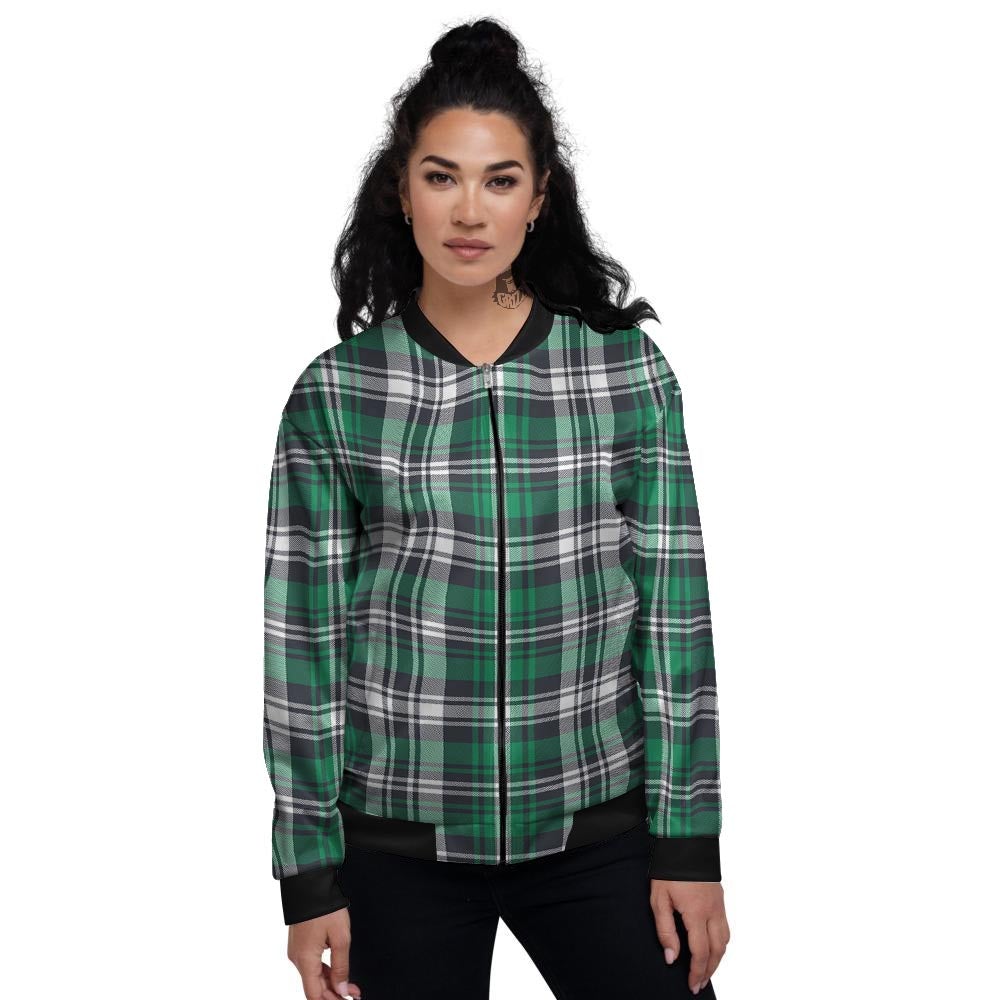 St. Patrick's Day Tartan Shamrock Print Pattern Women's Bomber Jacket-grizzshop