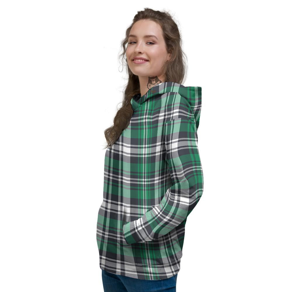 St. Patrick's Day Tartan Shamrock Print Pattern Women's Hoodie-grizzshop