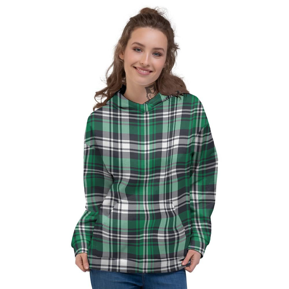 St. Patrick's Day Tartan Shamrock Print Pattern Women's Hoodie-grizzshop