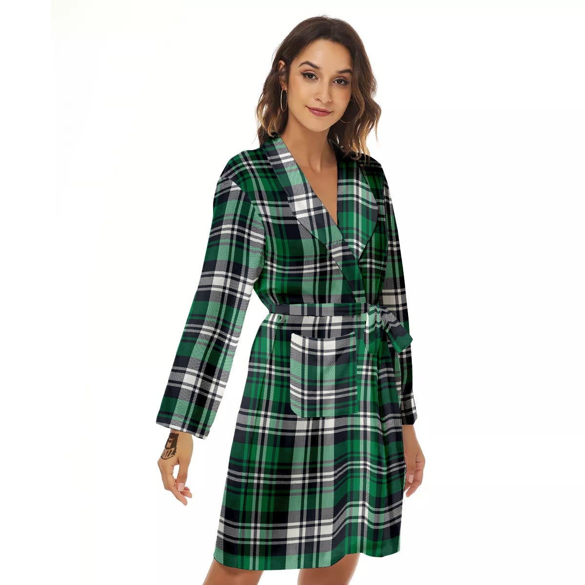 St. Patrick's Day Tartan Shamrock Print Pattern Women's Robe-grizzshop