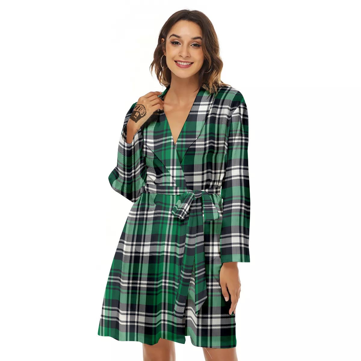 St. Patrick's Day Tartan Shamrock Print Pattern Women's Robe-grizzshop