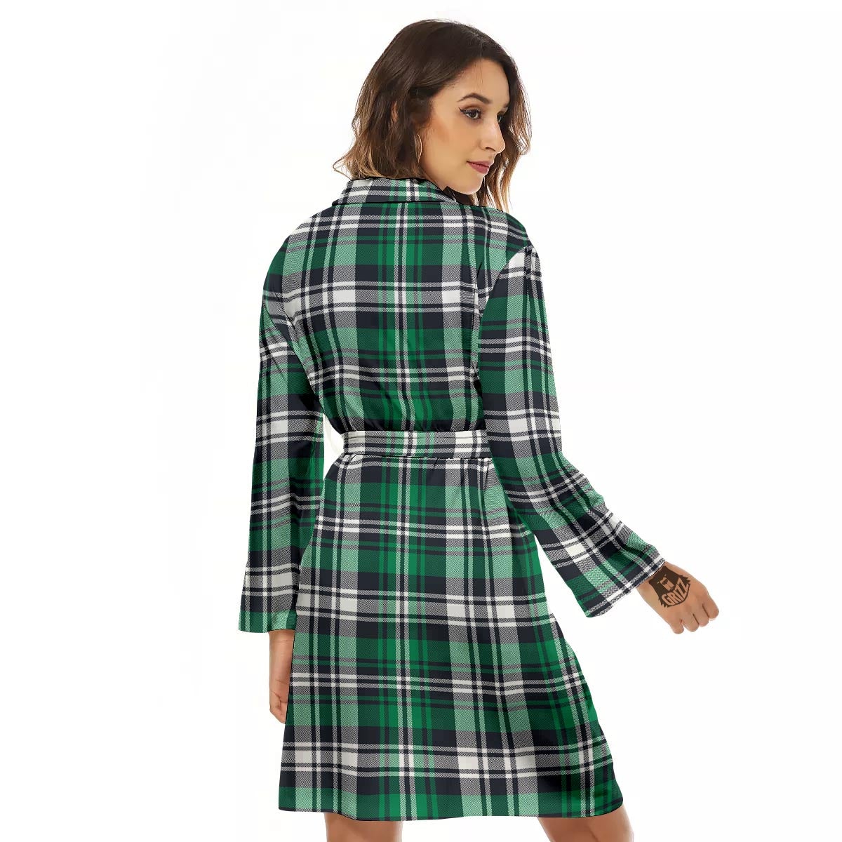 St. Patrick's Day Tartan Shamrock Print Pattern Women's Robe-grizzshop