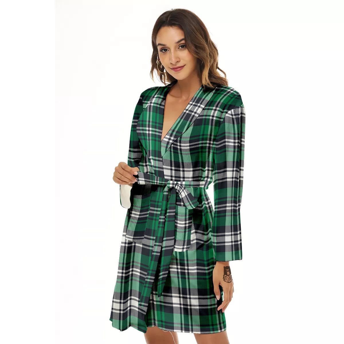 St. Patrick's Day Tartan Shamrock Print Pattern Women's Robe-grizzshop