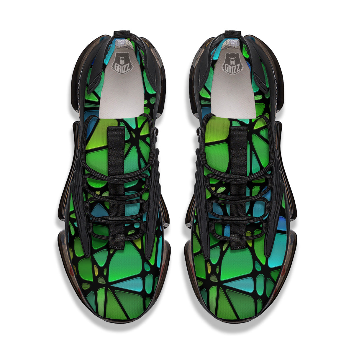 Stained Glass Green And Blue Print Black Gym Shoes-grizzshop