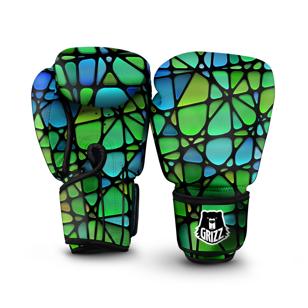 Stained Glass Green And Blue Print Boxing Gloves-grizzshop