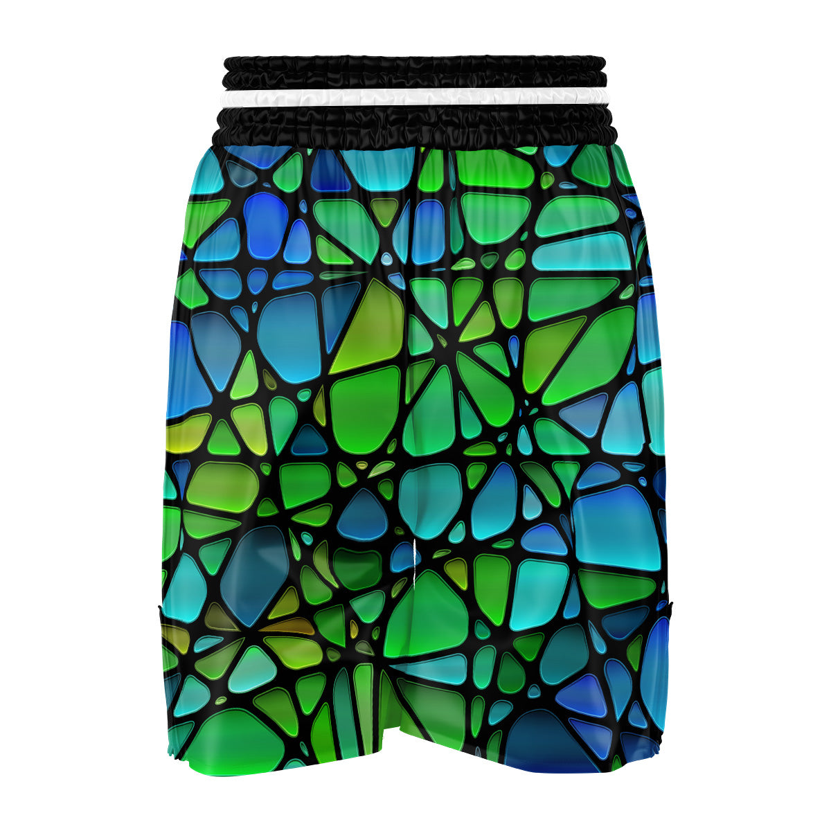 Stained Glass Green And Blue Print Boxing Shorts-grizzshop